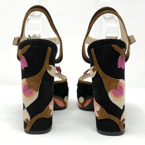 Prada Floral Platform Heels Black Suede Size 39 Spring 2008 Collection - Picture 10 of 11
